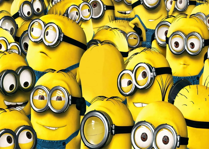 Виниловый фон для детской фотосъемки с изображением миньонов