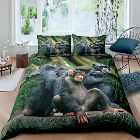 Черное забавное постельное белье с рисунком животных, примитивная обезьяна, пододеяльник для детей, мальчиков, взрослых мужчин, роскошное украшение для спальни