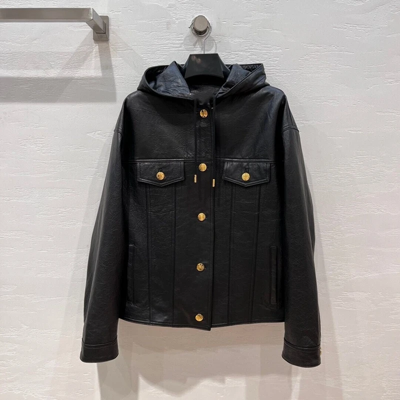 

Women Genuine Natural Leather Hooded Coat 2022 New Fashion Winter Lady Real 100% Sheepskin Jackets High Quality Leather Coats H8