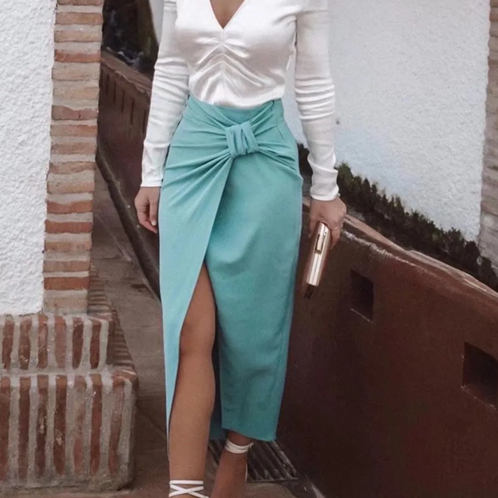 

Summer New Fashion Temperament Women's Solid Color Collage Kink Decoration Mid-length Slit Skirt