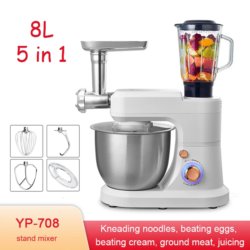 

8L Blenders for Kitchen Stand Mixer Cream Egg Whisk Mixer Blender Cake Dough Bread Maker Machine Food Processors 5 in 1