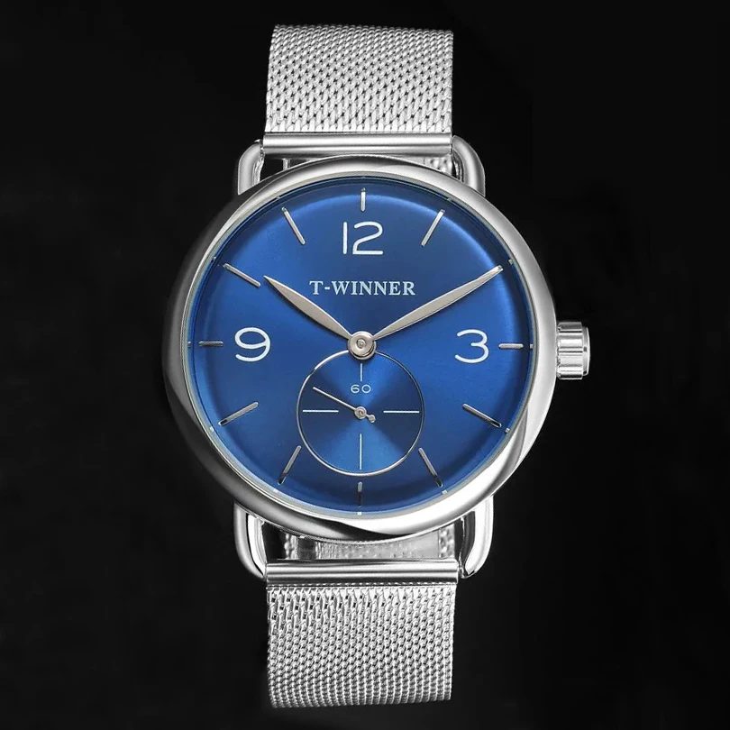 

Часы наручные мужские механические, классические роскошные элегантные водонепроницаемые деловые винтажные, синие и золотые