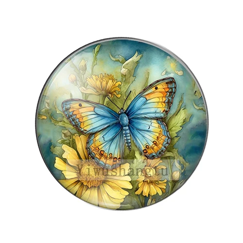 Акварельная бабочка с цветочным узором 8 мм/12 мм/20 мм/25 мм круглые стеклянные