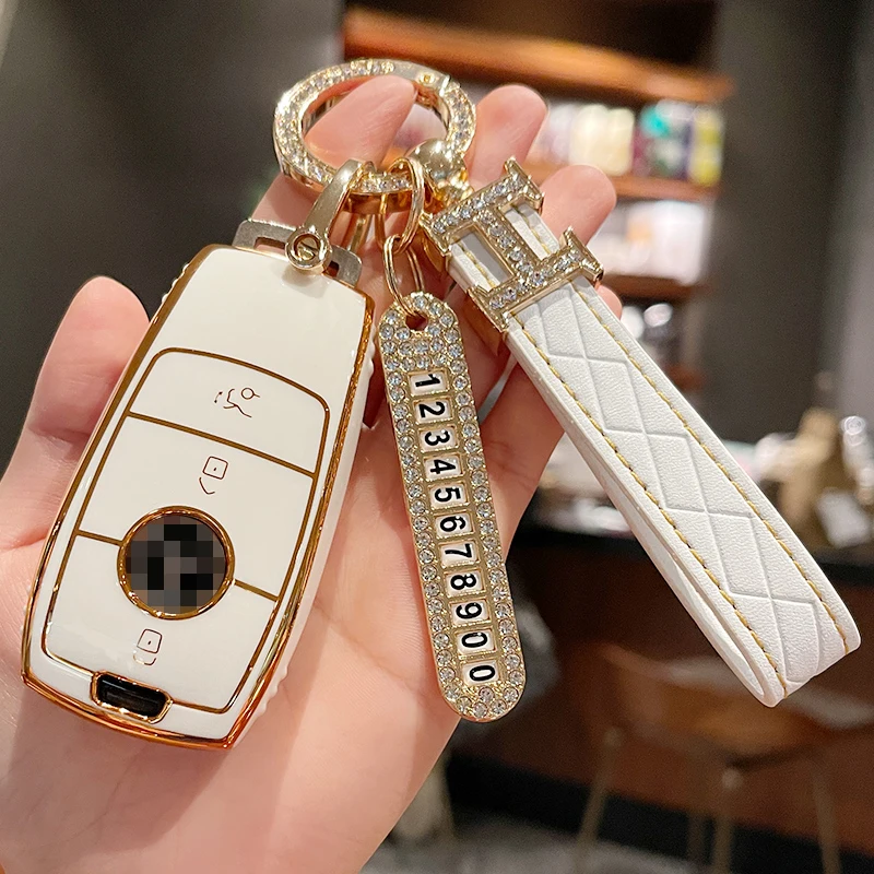 

BLING TPU Key Case Remote Cover for Mercedes Benz W205 W204 C200L C260L A180L A200L E300L Keychain Holder Car Accessories