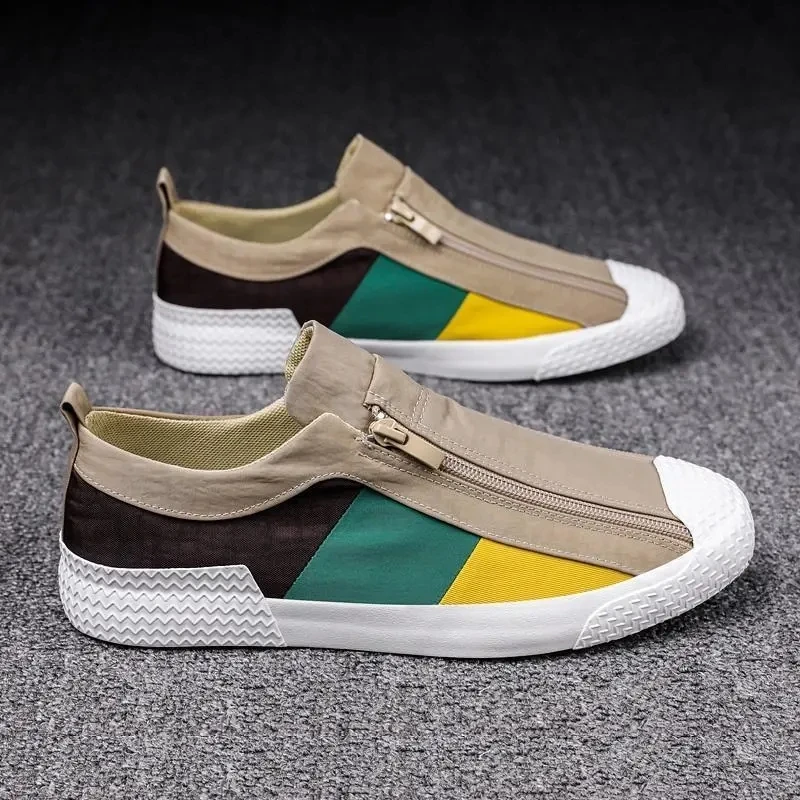 

Luxury Brand Double Zipper Men's Sneaker Designer Shoes Man Multicolor Patchwork Spring Loafers Mens Tennis Canvas Sport Shoes