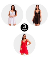 kit 3 camisole imi lingerie without bojo in tulle and lace with thong panty ainah