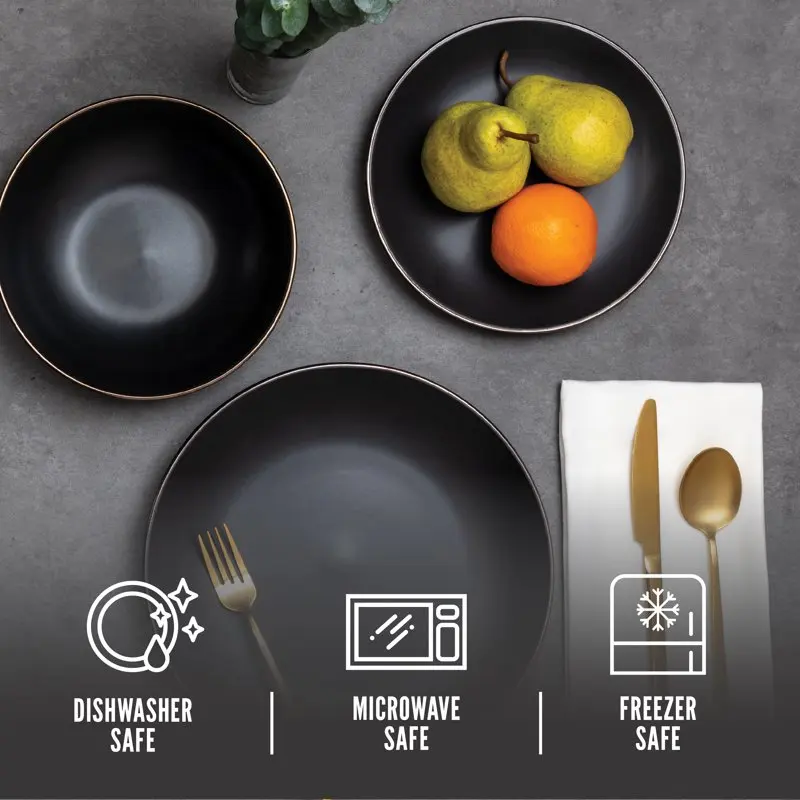 

Stylishly Modern 12 Piece Black Onyx Stoneware Set - Perfect for Home Decor and Entertaining