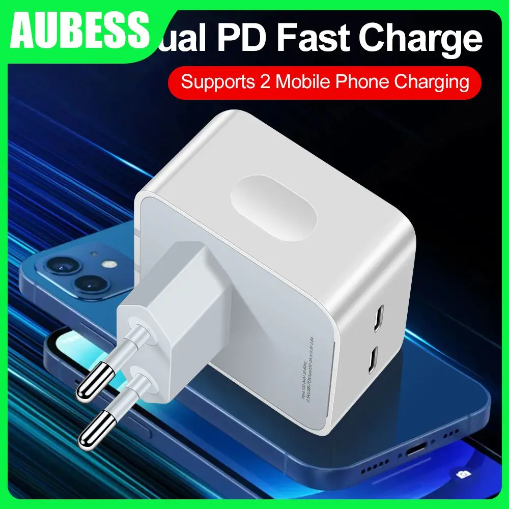 

For Travel Pd40w Fast Charger Type C Port Fast Charge Dual Type-c Charging Head Eu Uk Power Adapter For Samsung Huawei