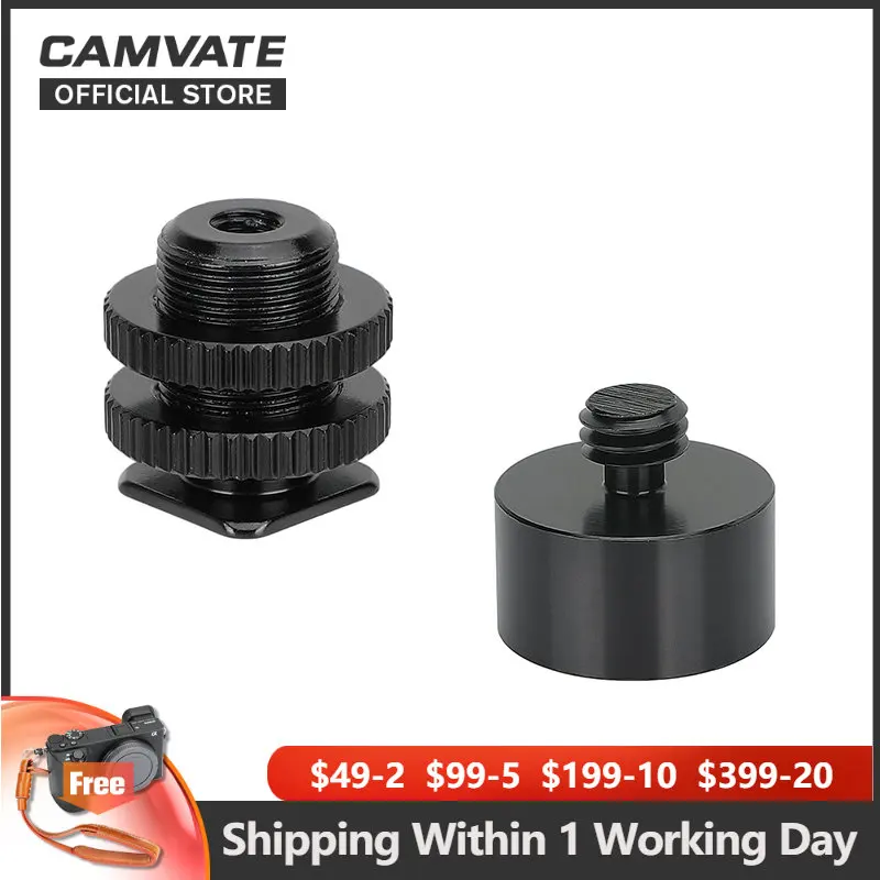 

CAMVATE 5/8"-27 Female to 3/8"-16 Male Screw Adapter & Base Shoe Mount With 1/4"-20 to 5/8"-27 Male Thread For Camera Mic Stand