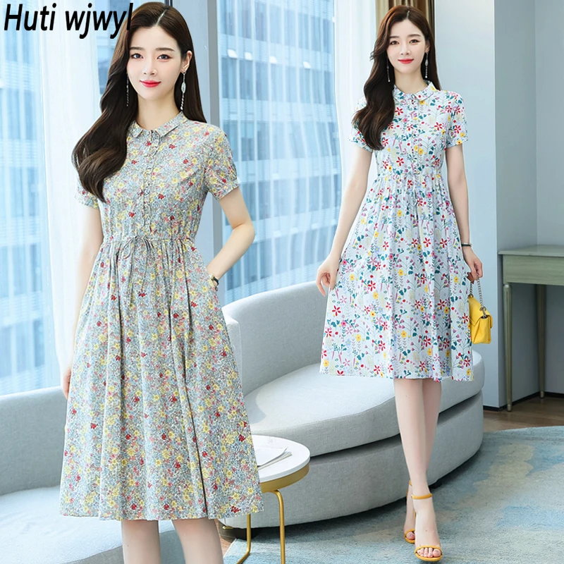 

Summer Boho Floral Chiffon Casual Beach Sundress Women Korean Sweet Prairie Chic Dress 2023 Elegant Bodycon Short Sleeve Vestido