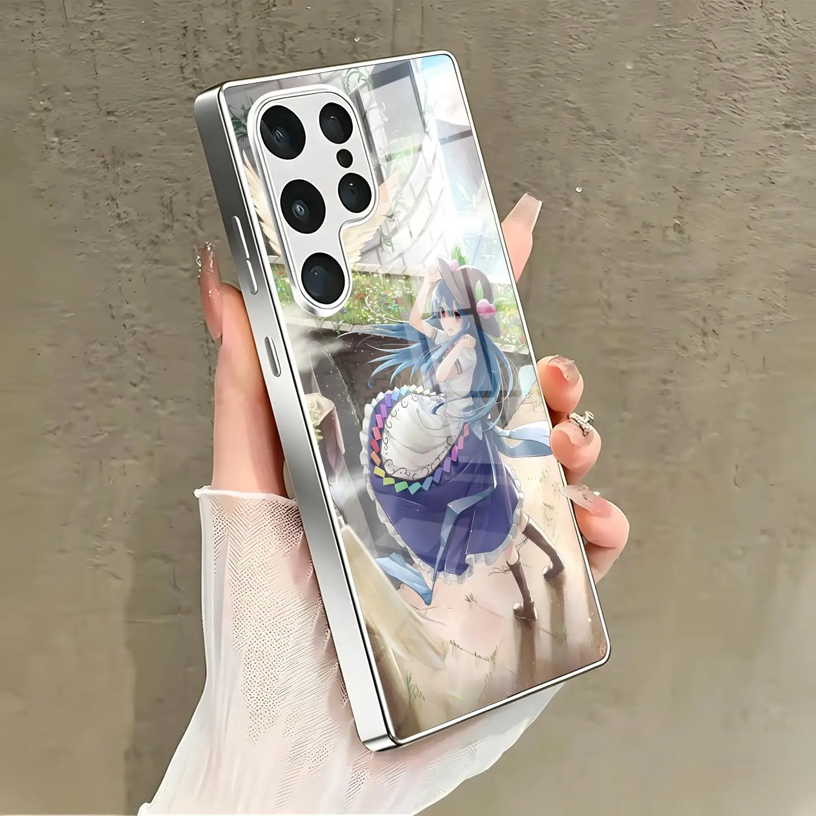 Фото Чехол для телефона Samsung S26 S25 S24 S23 S22 S21 Plus Ultra Note20, чехол из гальванизированного стекла, чехол для телефона с рисунком аниме Tenshi Hinanawi №3