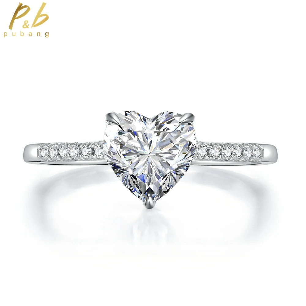 

PuBang Fine Jewelry Solid 925 Sterling Silver Heart Gemstone Created Moissanite Diamond Ring for Women Engagement Gift Wholesale