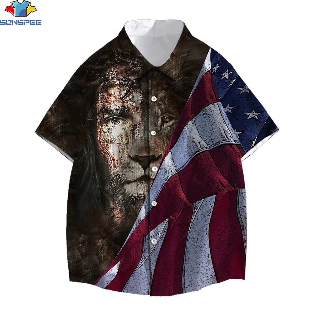

SONSPEE 3D American Flag Tiger Lion 3DPrinted Men Top Shirts Fashionable V Neck Short Sleeve Clothes Woman Clothes Summer Shirts