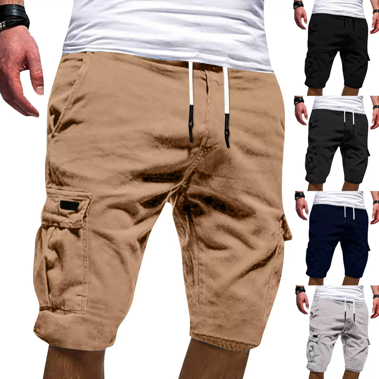 

NEW IN Men's Shorts Khaki Cargo Shorts Summer Bermudas Male Flap Pockets Jogger Shorts Working Tactical Bermudas 2023