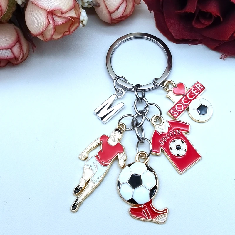 

Lovely Enamel Football Keychain I Love Soccer Sports Keychain Sports Keychain Women's Souvenir Men's Handmade Jewelry 26 Letters