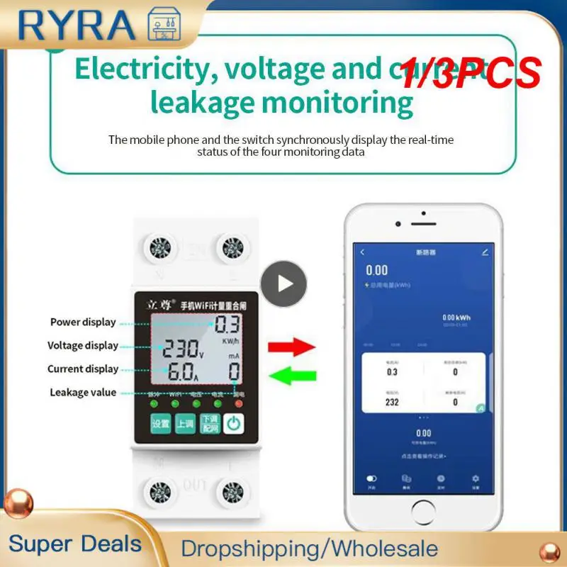 

1/3PCS TUYA WiFi Smart Earth Leakage Over Under Voltage Protector Relay Device Switch Breaker Energy Power kWh Meter Smart Life