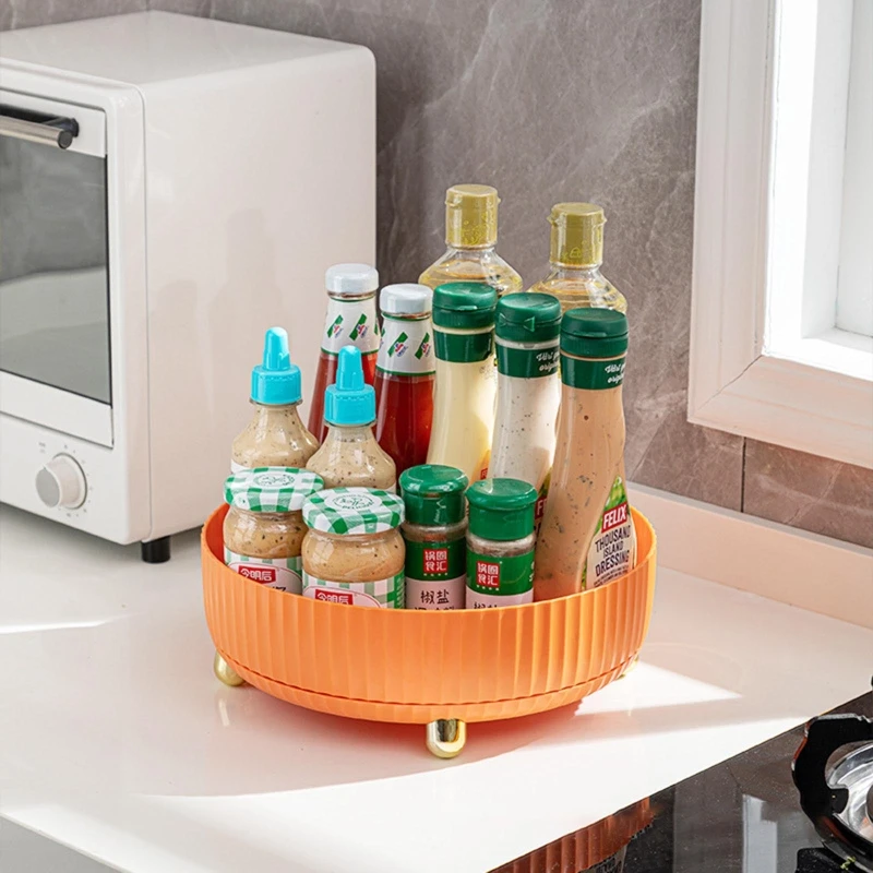 

Rotary Seasoning Tray Storage Rack Kitchen Fruit Snacks Large Capacity Storage Desktop Makeup and Skincare Products Storage Box