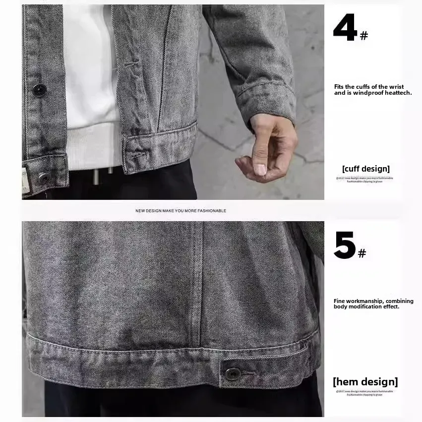 Джинсовая куртка мужская с вышивкой модная универсальная Свободная майка из