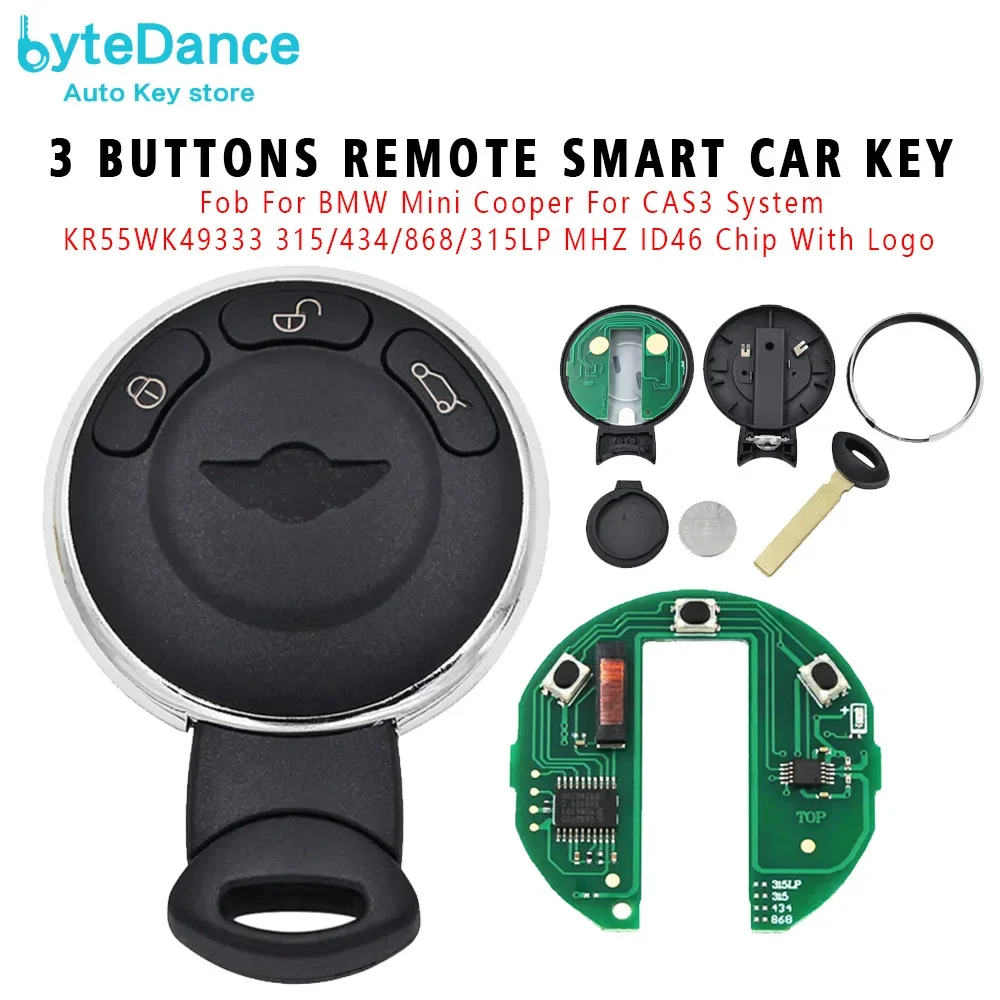 

3 Buttons Smart Remote Car Key Cas3 Stystem Fob for BMW Mini Cooper Remote Control Smart Key 868mhz 315mhz 433mhz KR55WK49333