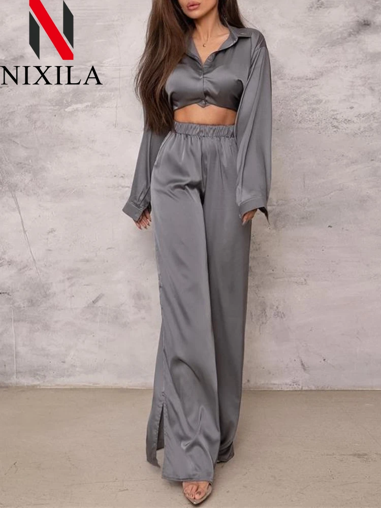 Новые летние свободные атласные комплекты из 2 предметов Женская Сексуальная