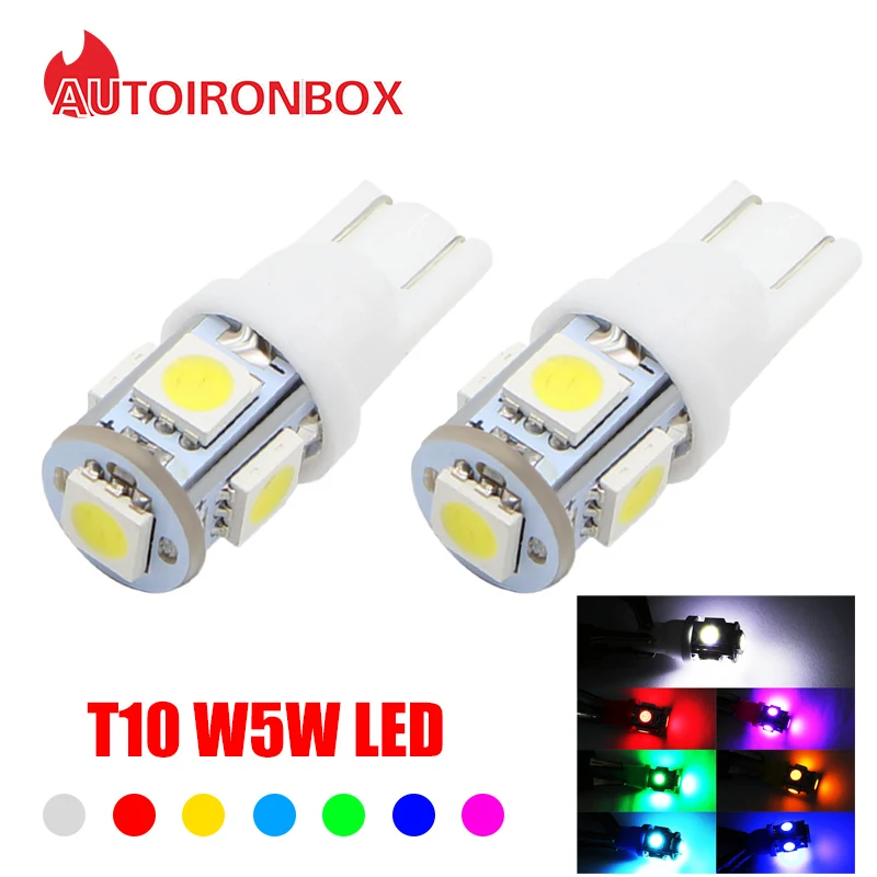 

2x12V W5W 194 T10 5050 5 SMD светодиодный светильник для автоматического чтения дверей белый, синий, красный, зеленый, желтый, розовый, ледяной голубой