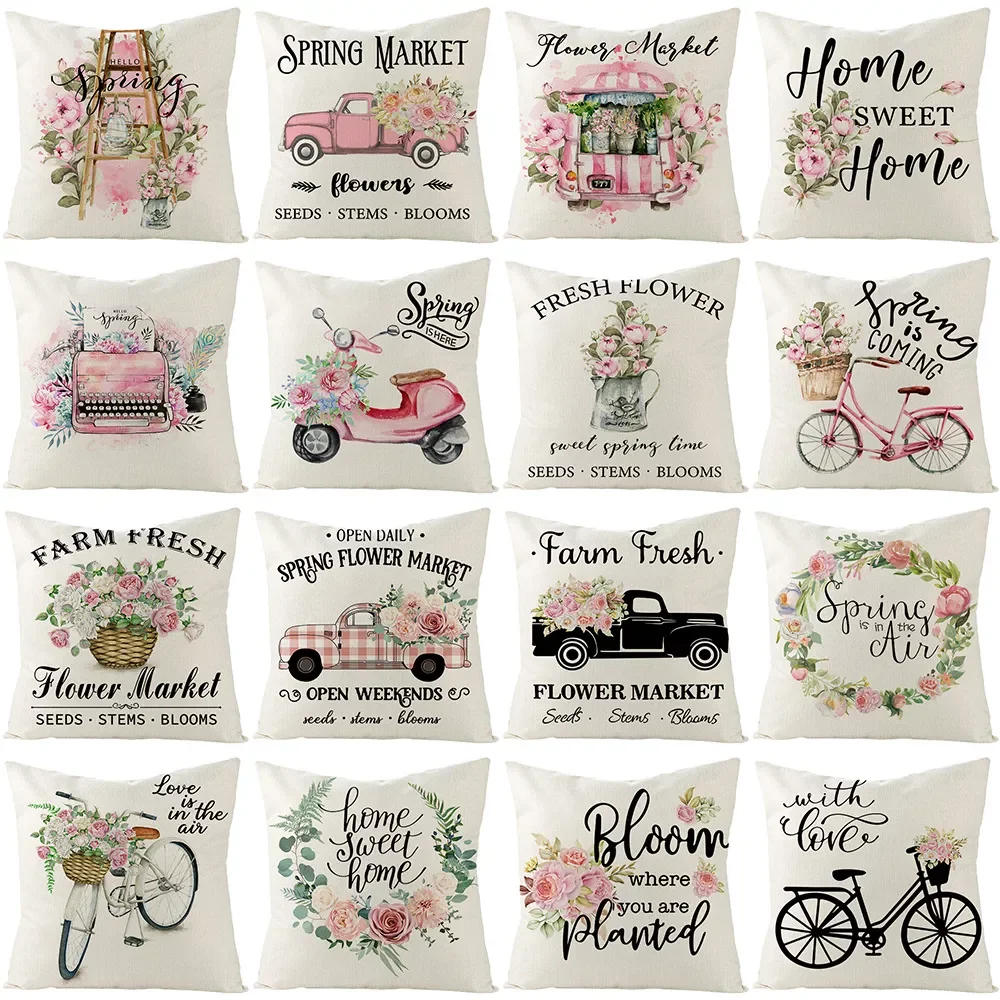 

Nordic Linen Pillowcase Spring Truck Flowers Pillowcase Valentines Day Gifts for Girlfriend Wedding Living Room Home Decoration