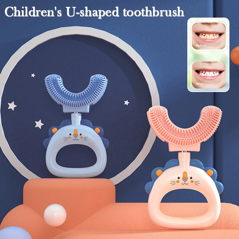 

New Portable Cute Mouth Toothbrush Manual Toothbrush 360 Degree U-shaped Children's Oral Care Cleaning Tools For Kids Children