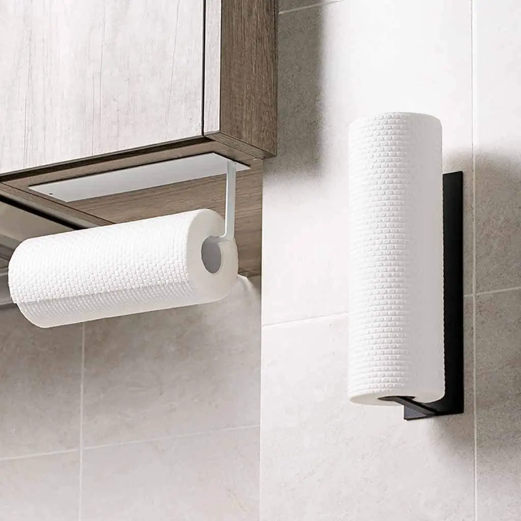 

Paper Towel Holder Wall Mounted No Drilling Under Cabinet Toilet Roll Holder Self Adhesive Towel Hanger Bathroom Kitchen