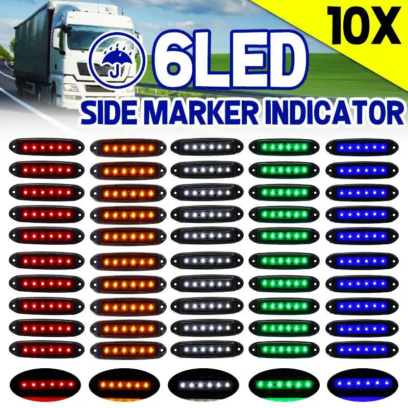 

1/4/10x 24V 6LED Car Truck Side Marker Light Turn Signal Indicator LightS Clearance Lamp Taillight for Trailer Lorry Bus Pick Up