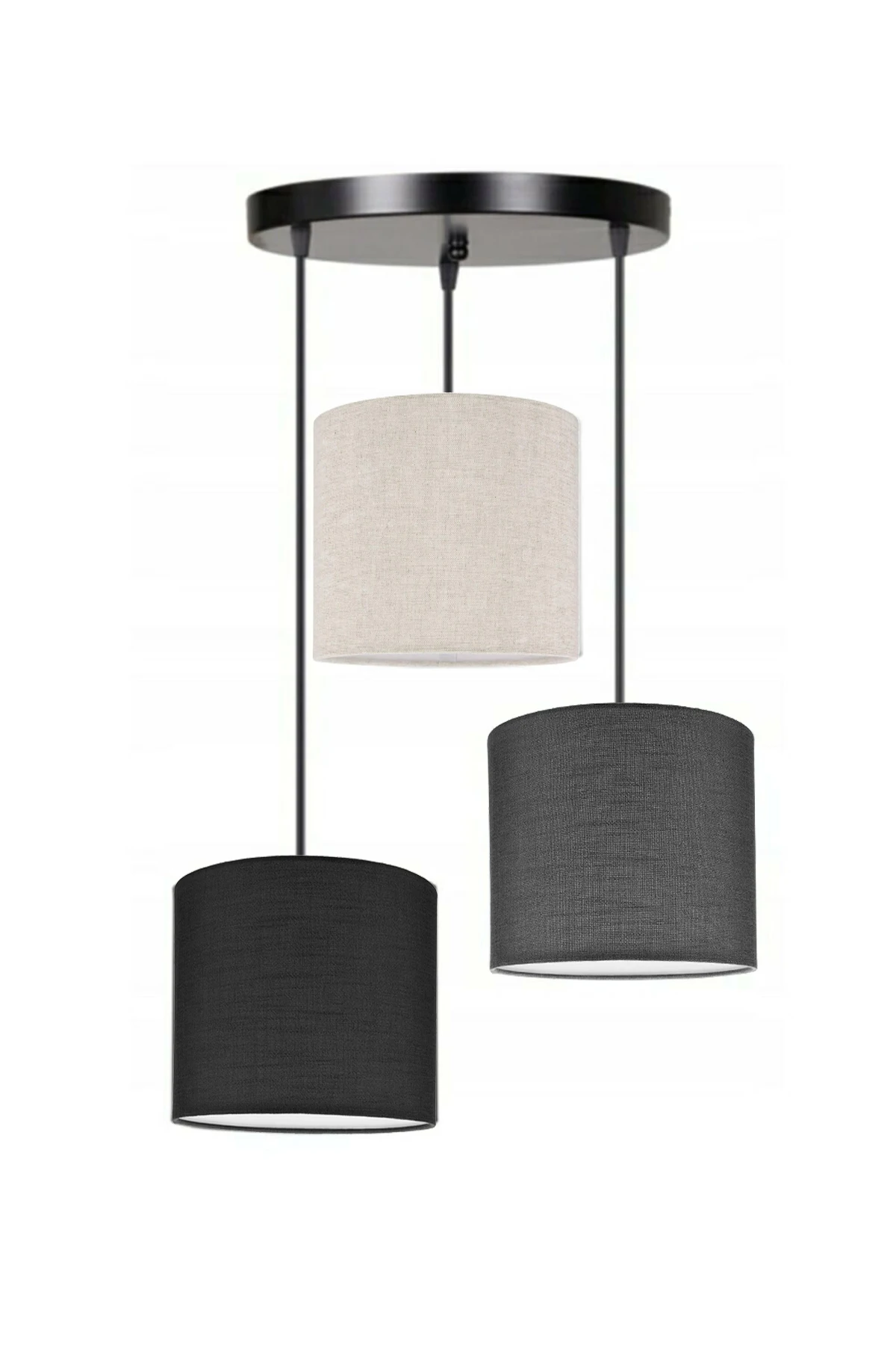 3 Heads Black Cream Dark Gray Cylinder Fabric Lampshade Pendant Lamp Chandelier Modern Decorative Design Home Hotel Office Use