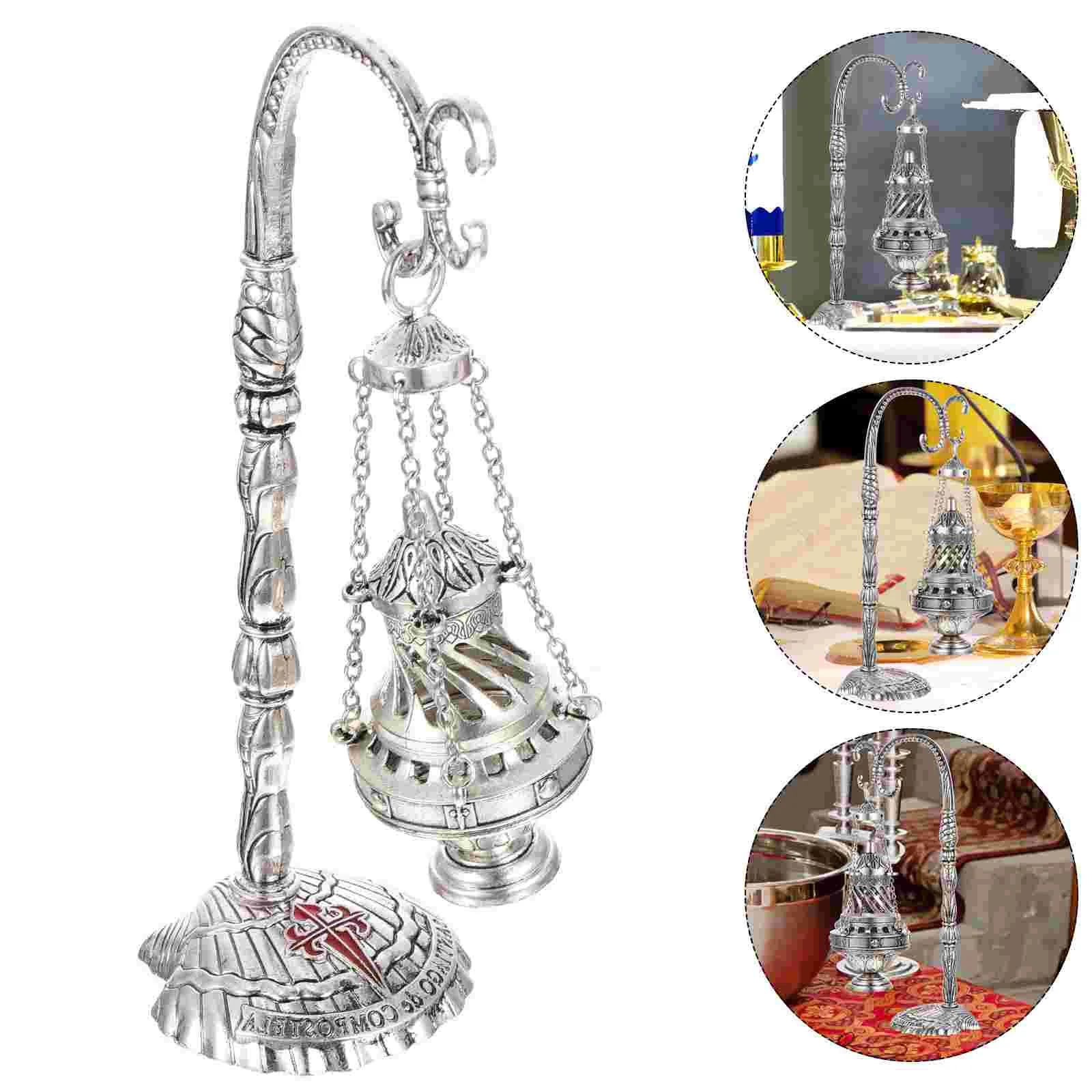 

Burner Censer Holder Christian Church Religious Thurible Charcoal Cross Hanging Worship Aromatherapy Stickcones Ash Decorative