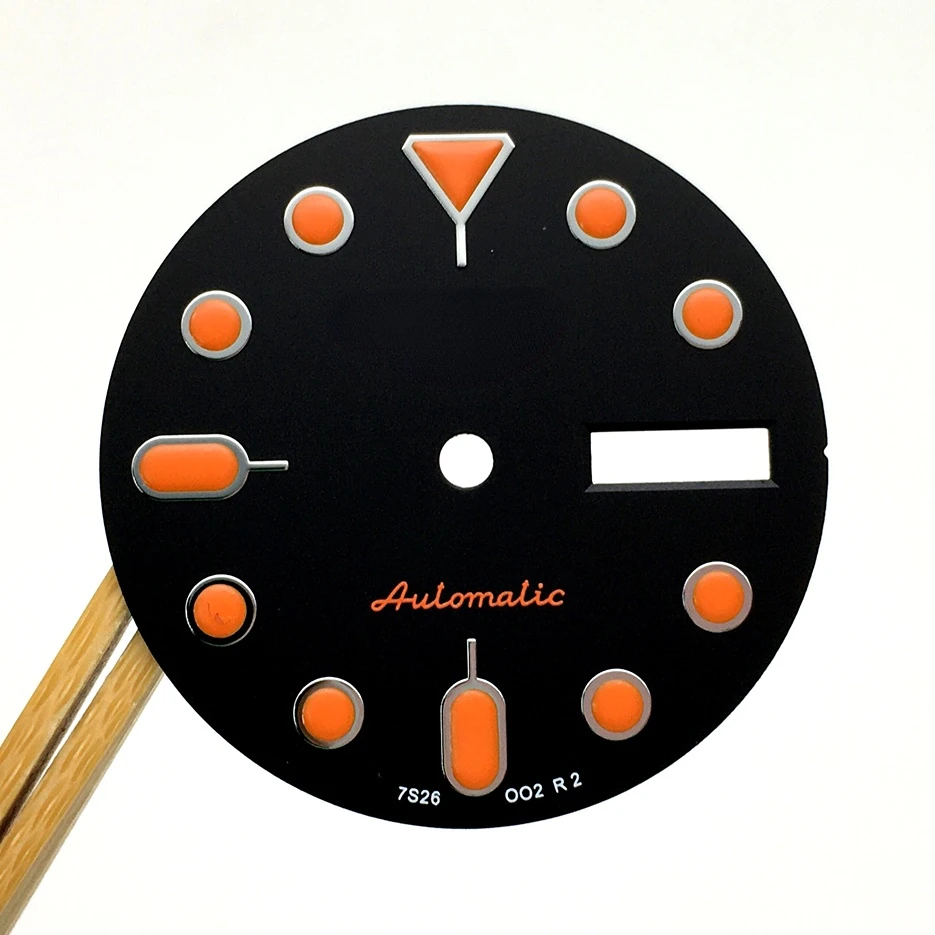 S  28.5mm Watch Dial Modified Dial Double Calendar Literally, Adapted To NH36A Calibre SKX007 Double Calendar Black