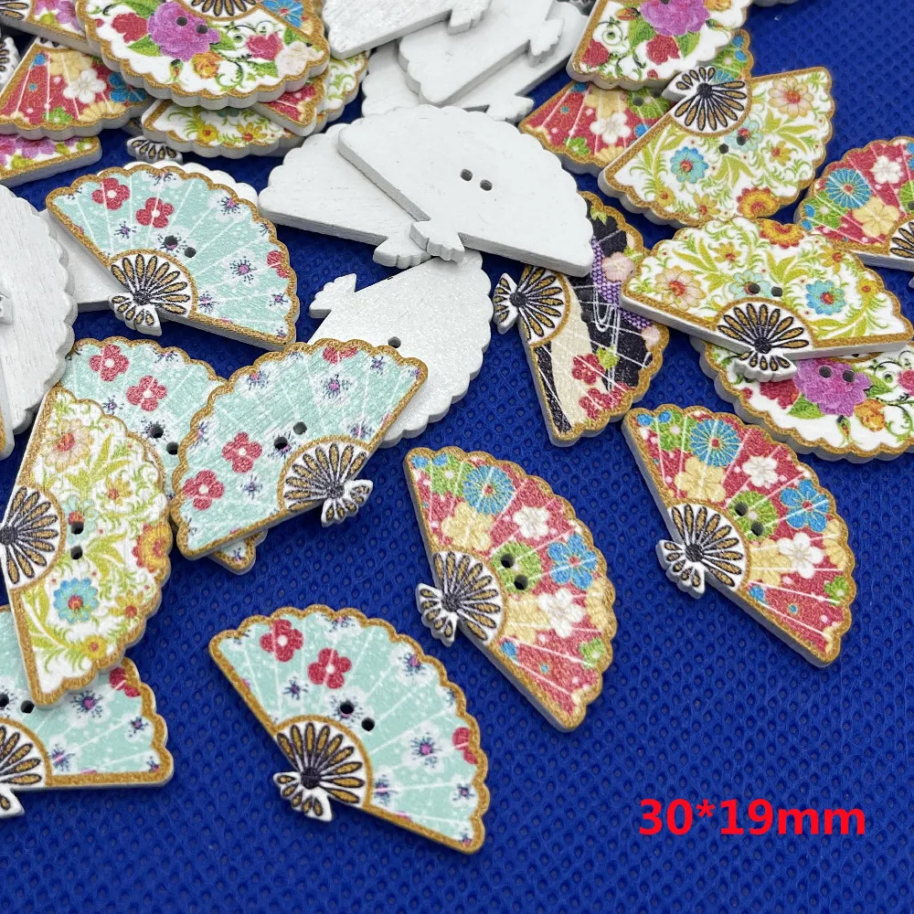 20 шт. в японском стиле вентилятор для шитья, деревянные пуговицы Скрапбукинг одежда головные уборы ручной работы ремесла домашний декор аксессуары DIY 30x19mm