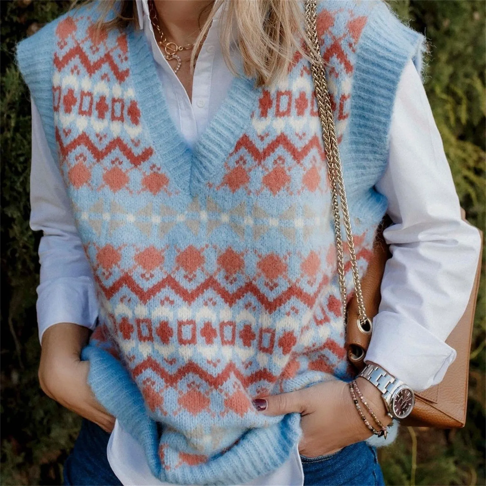

Women Autumn Winter Knitted Sweater Vest Cardigan Women's Preppy Style Knitwear Tank Top Sleeveless V-Neck Vintage Sweater Vest#