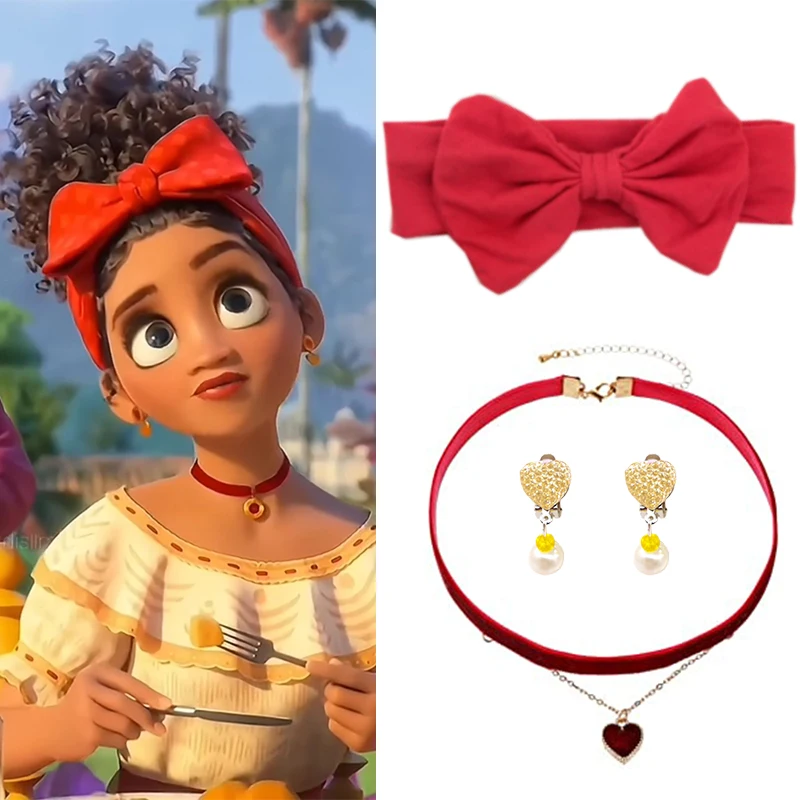 Kids DISNEY Encanto Dolores Cosplay Costume Accessories Headband Earrings and Chocker Halloween Party Mirabel Dress up Headgear