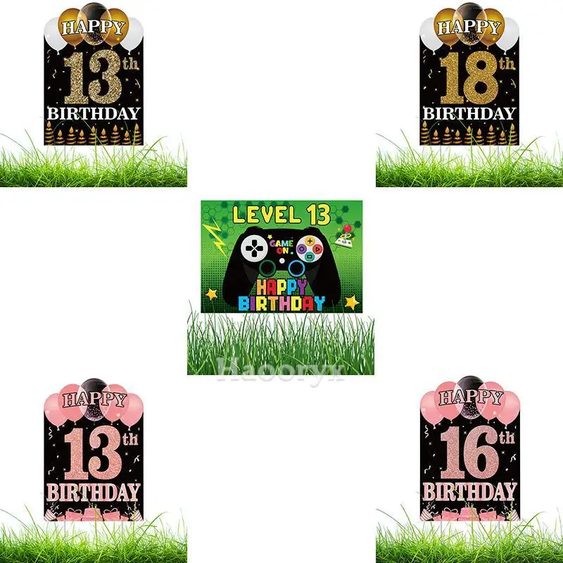 

Happy 13th 16th 18th Birthday Yard Sign Rose Gold Game Garden Party Decoration Vertical Waterproof Card Photo Props for Teens