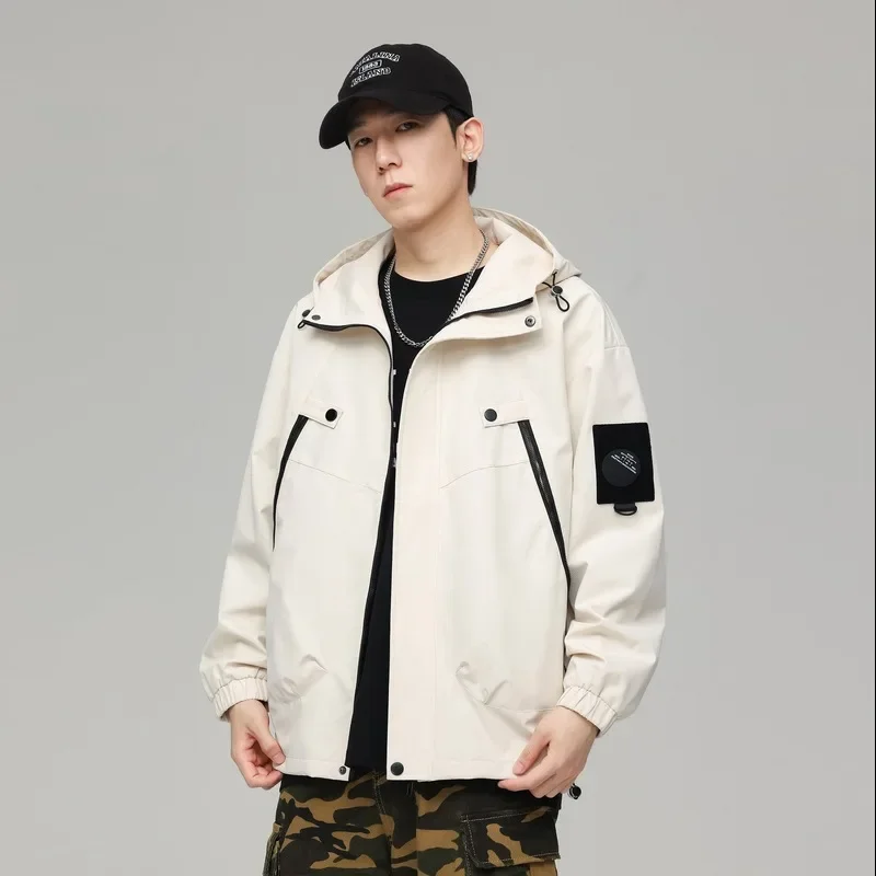 Trendy Hooded Stand Collar Jacket Unisex Korean Style Student Workwear Casual Clothing Loose Fit For Men Women