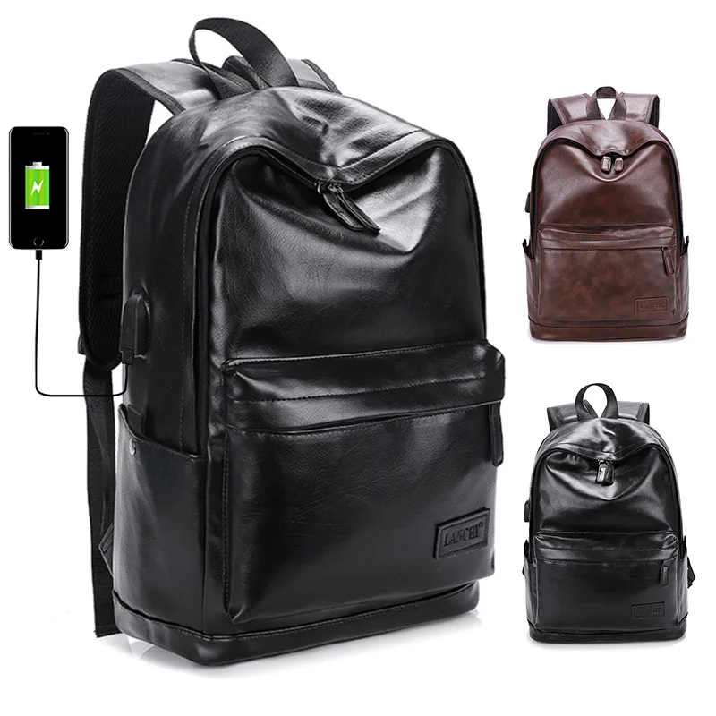 

Classic Casual Laptop Bags High Capacity Feature Backpack Computer New Men's Bag Travel PU Leather Bags For Man