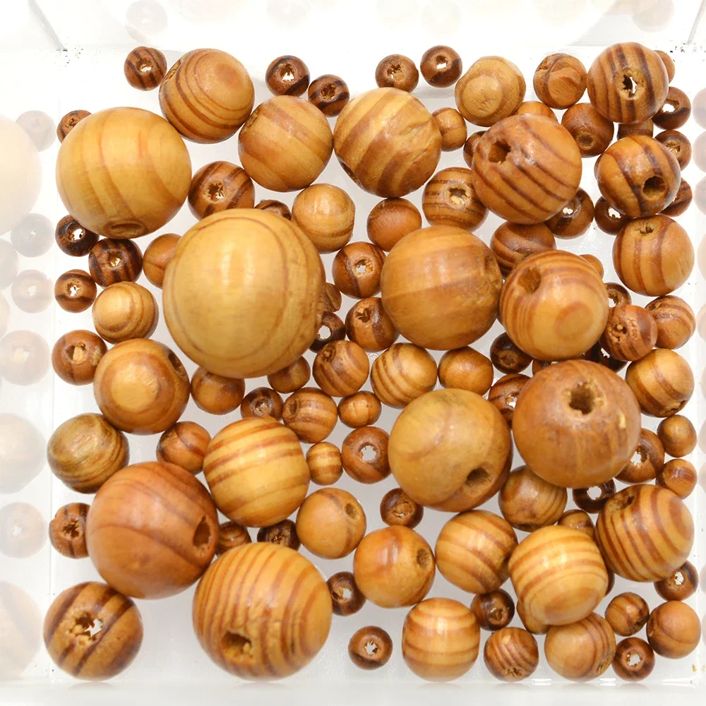 Круглые сосновые натуральные деревянные полосатые бусины свободные