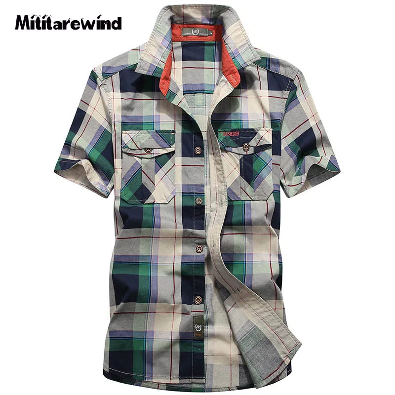 Брендовая Летняя мужская рубашка в стиле милитари повседневная с коротким