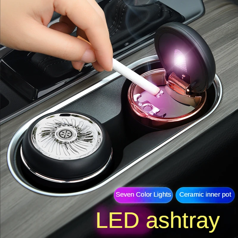 

Luxury Car Ashtray Auto Cigarette Smoke Ash Tray With 7 Color LED Light Ceramic Cup Portable Ashtray For Golf Peugeot Interior
