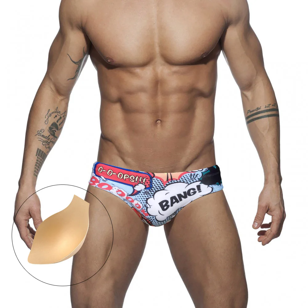 

Push Pad Bathing Suit Men Print Beachwear Man Quick Dry Swimsuit Male Brave Person Summer Low Waist Swimsuits 2022