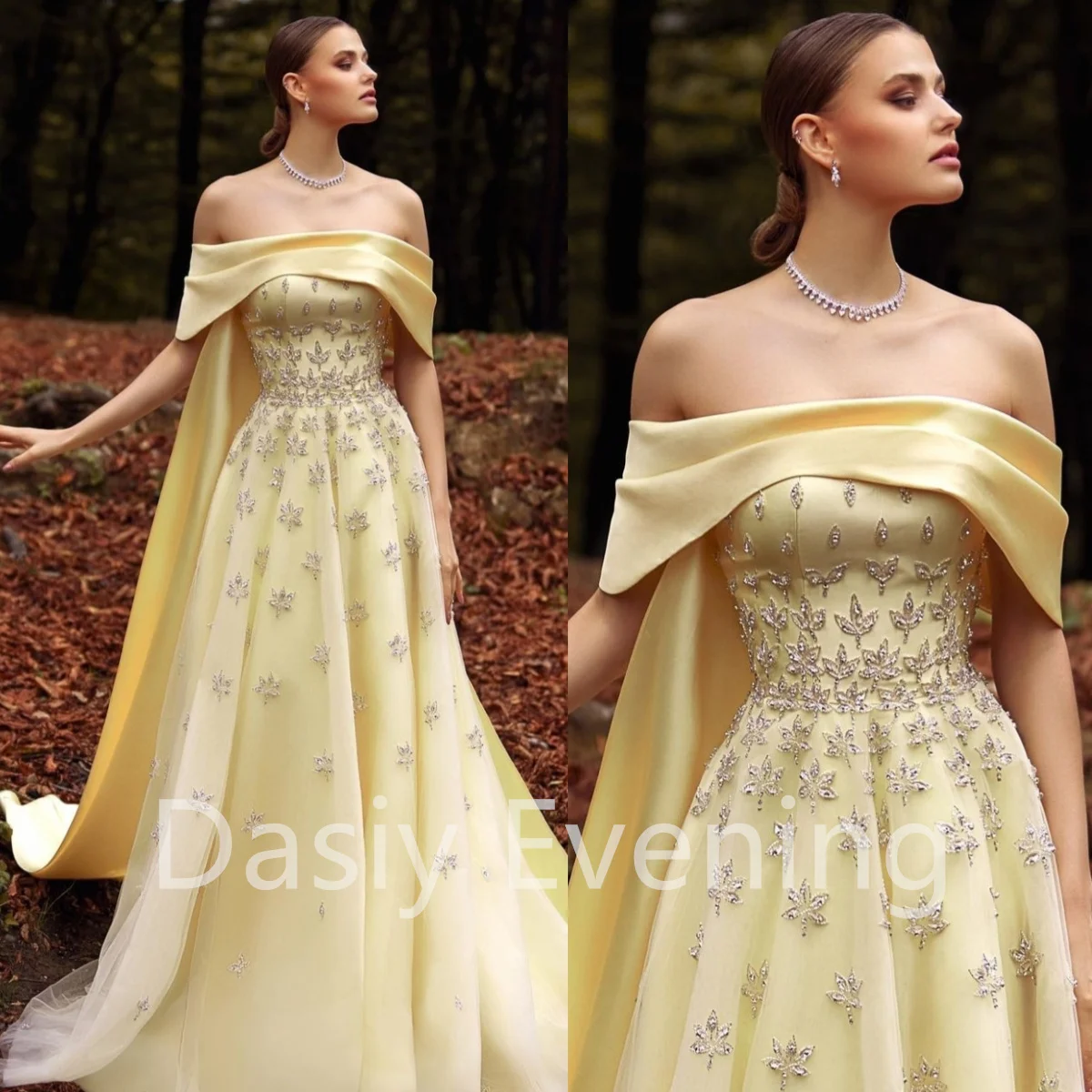 

Gold Prom Dresses Classic Off The Shoulder Evening Dress Sequins Flowers Ball Gowns Shiny Long Custom Made Formal Wedding Party