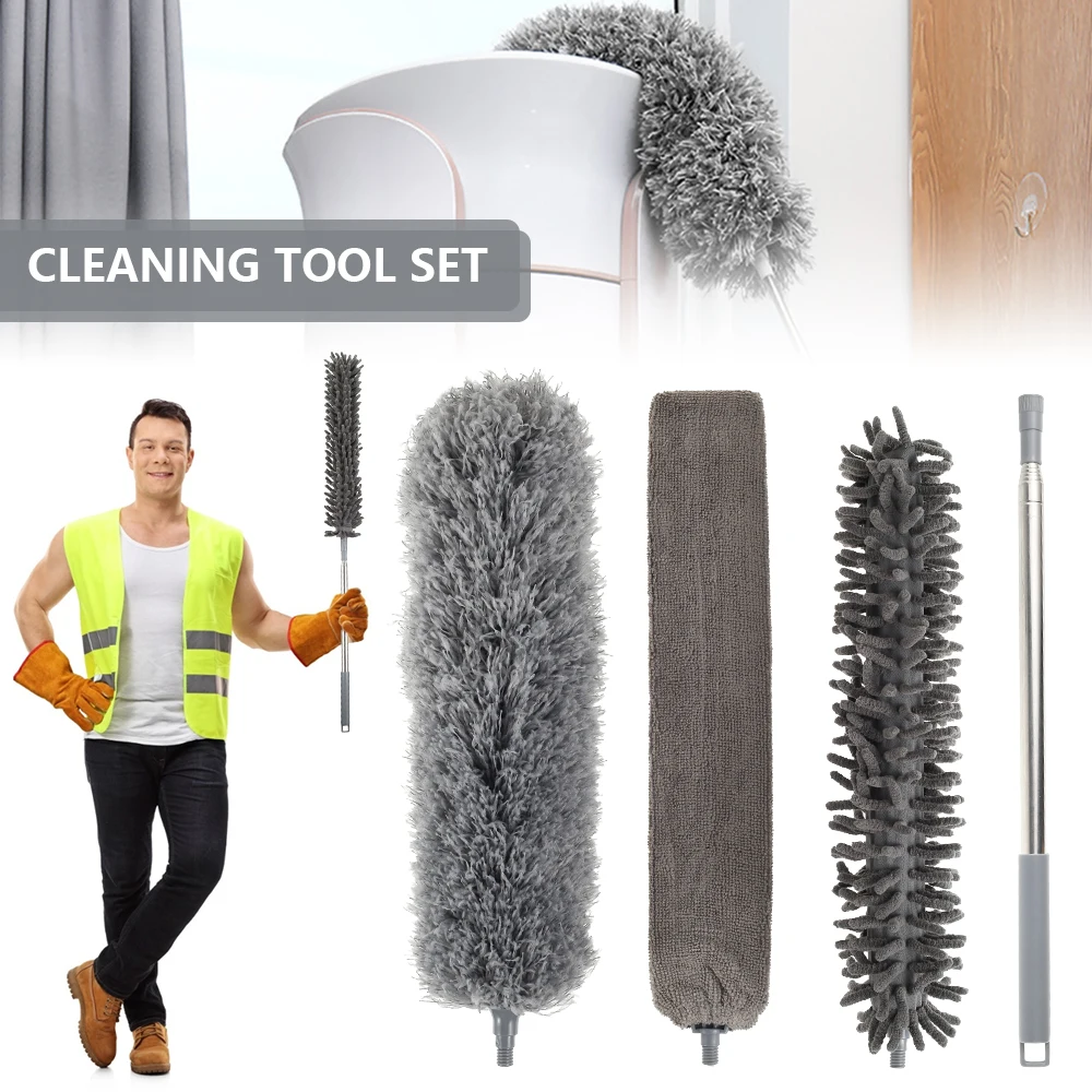 Extendable Feather Duster Kit Microfiber Duster Telescopic Long-handled Dust Cleaning Kit Washable Dust Brush With Flexible Head