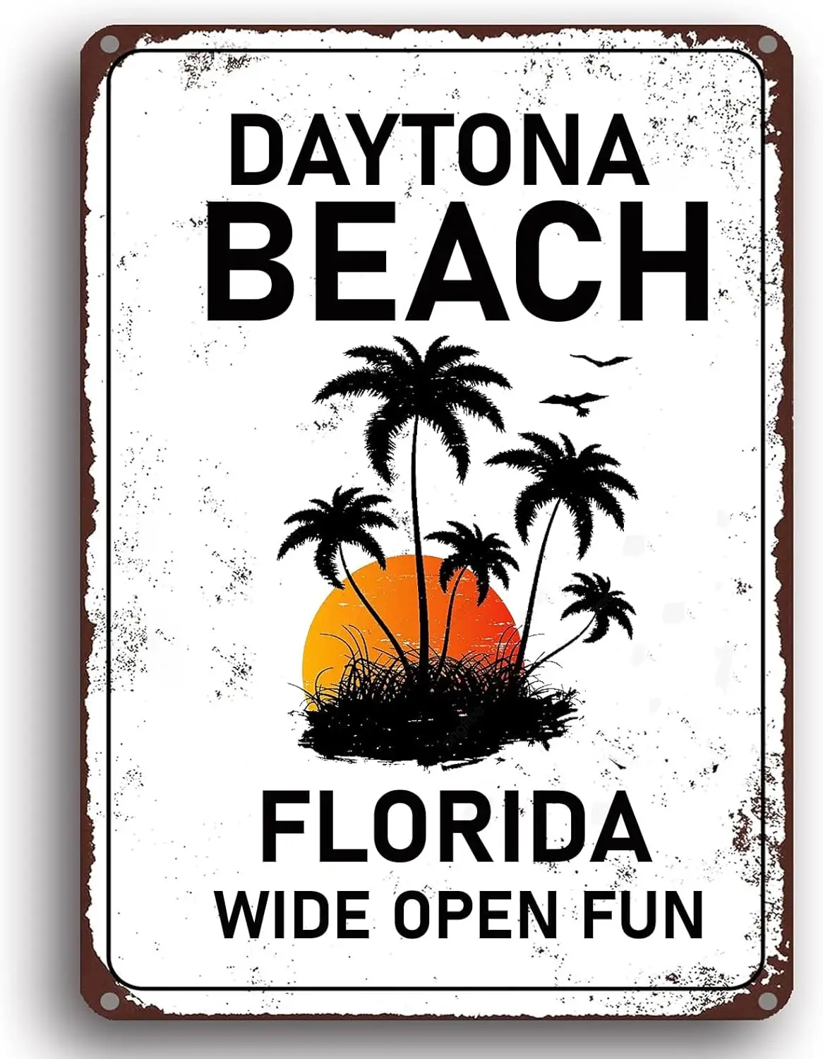 ntge Metl Sgn Dyton Bech Flord Wde Open Fun Retro Wll Decor Sunset Tn Plque for Cfe Br Pub Home Beer Decorton 8x12 n