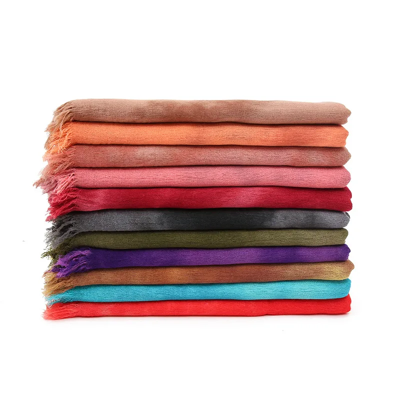 

Plain tie-dye contrasting fringed cotton Chiffon Hijab Shawls Scarf Women Solid Color Head Wraps Women Hijabs Scarves Ladies