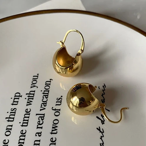 Женские серьги-кольца в форме золотого шара серебро 925 пробы Геометрическая