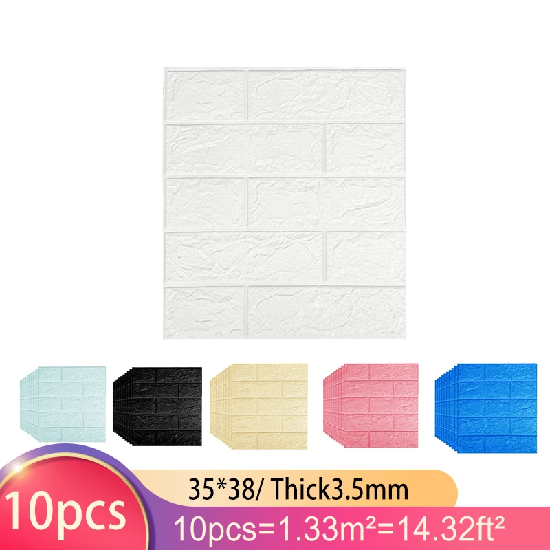 

10pcs 3D Wall Sticker Solid Color Imitation Brick Bedroom Home Decor Waterproof Self-adhesive DIY Wallpaper For Living Room