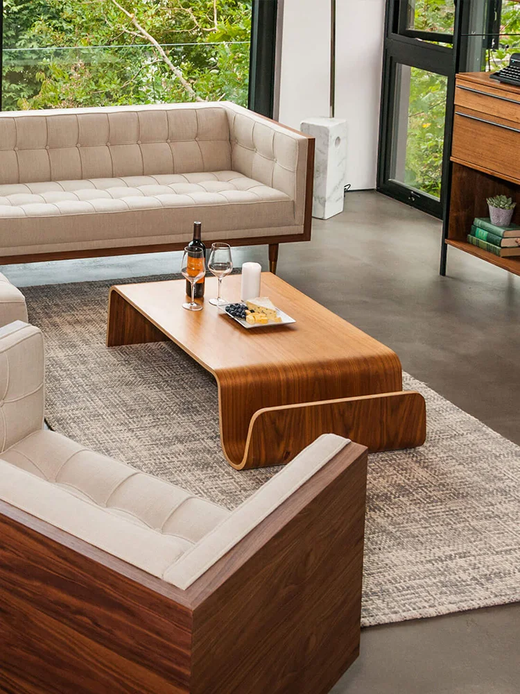 Простой японский N-образный изогнутый деревянный кофейный столик