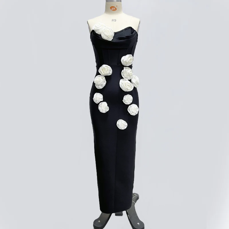 Черное женское сексуальное платье без бретелек с открытыми плечами Белое